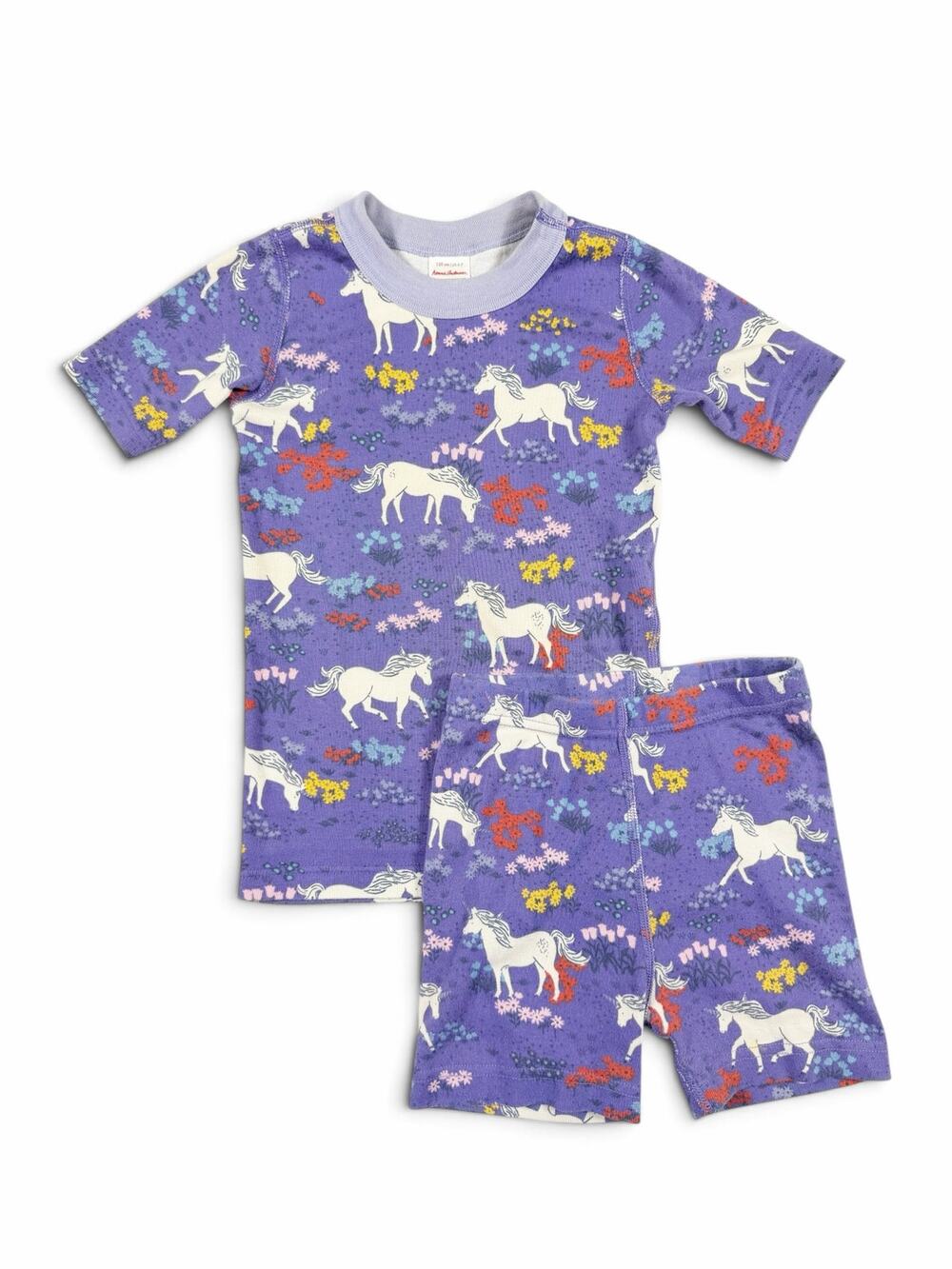 Hanna Andersson Girls Horse Floral Organic Cotton Short Pajamas Purple Size 6-7